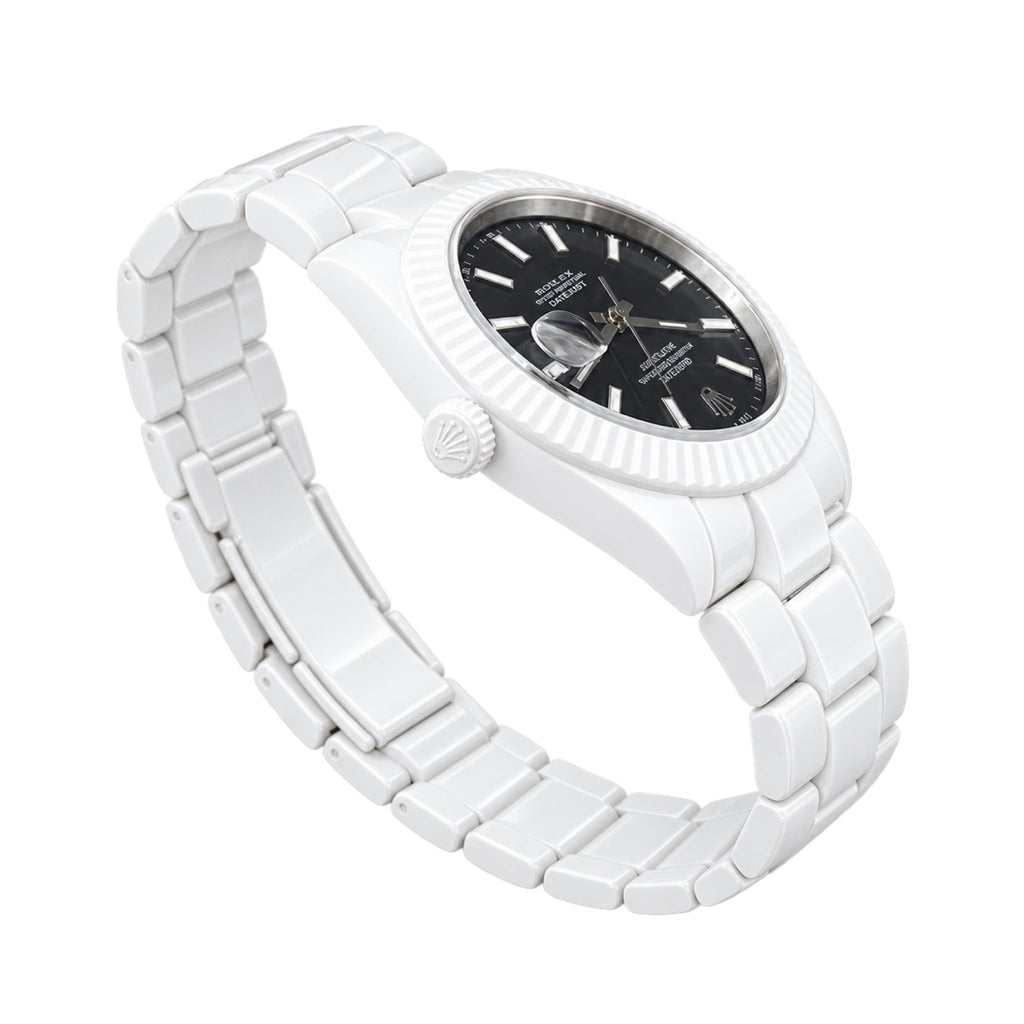 Rolex Datejust 41mm AET Remould White Ceramic Black Dial Custom Watch