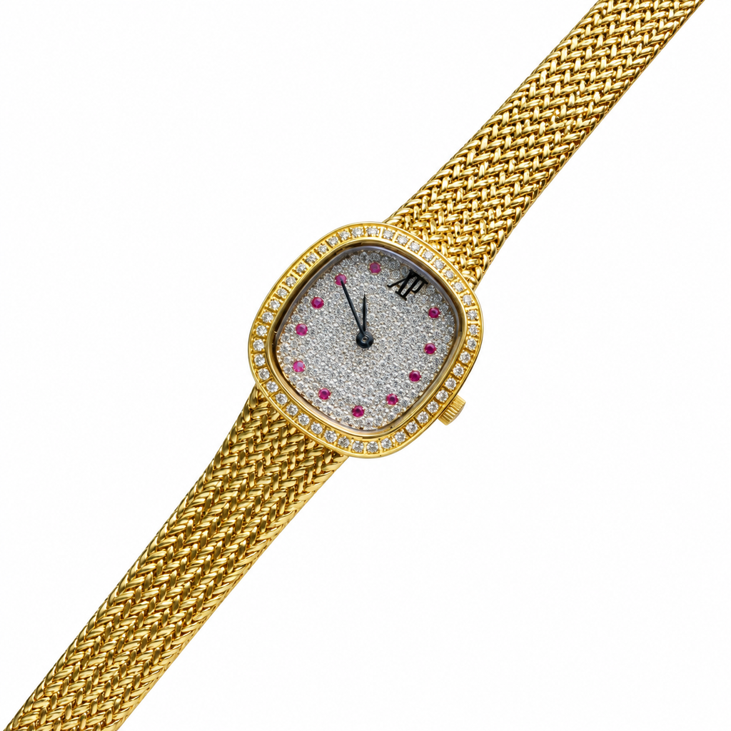 Audemars Piguet Ladies Diamond Pave Ruby Yellow Gold Watch