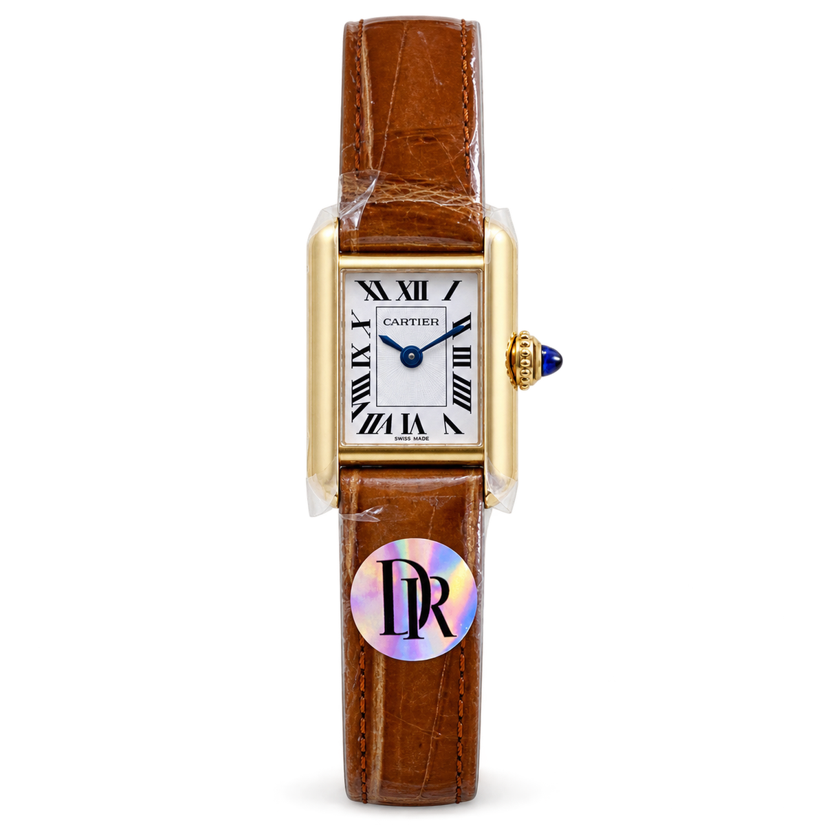 Cartier Tank Louis Cartier Small 18K Yellow Gold White Dial Brown Alligator Strap Watch