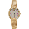 Audemars Piguet Ladies Cushion Yellow Gold Large Diamond Bezel Pave Diamond Dial Ruby Hour Markers Woven Bracelet
