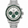 Longines Conquest Automatic Chronograph White Dial Green Bezel Steel Bracelet