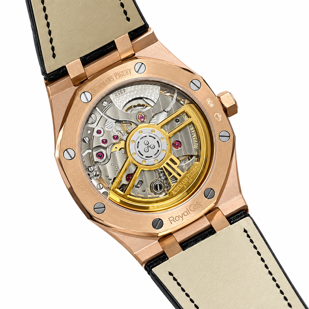 Audemars Piguet Royal Oak Automatic Date Rose Gold Black Leather