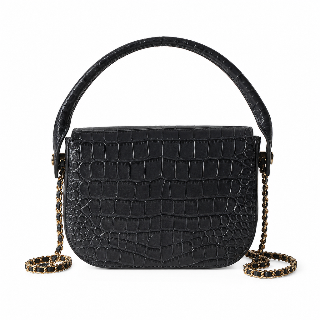Chanel Mini Flap Croc-Embossed Black Top Handle Bag