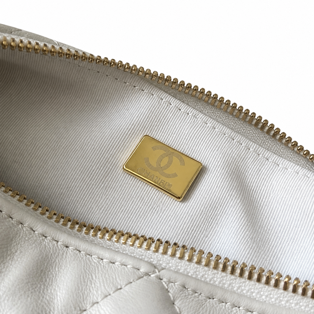 Chanel White Lambskin CC Hobo Bag Quilted Chain