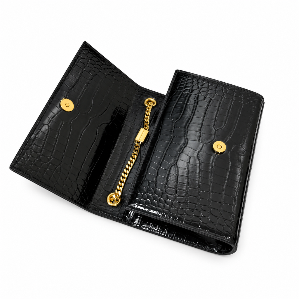 Saint Laurent YSL Kate Tassel Bag – Black Croc Embossed