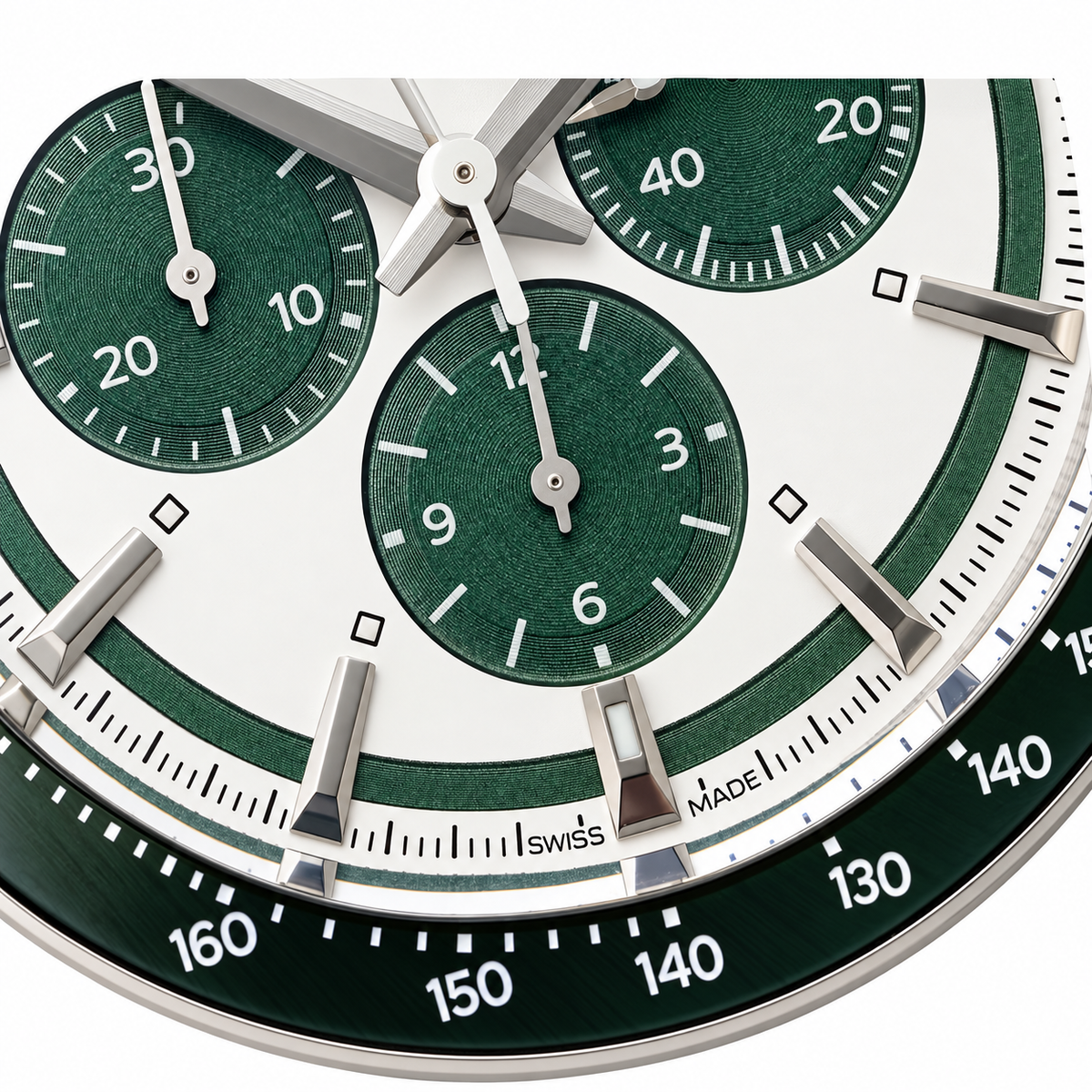 Longines Conquest Automatic Chronograph White Dial Green Bezel Steel Bracelet