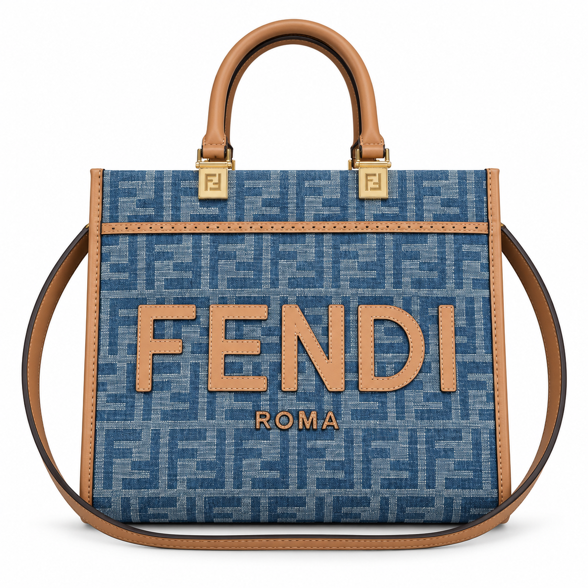 Fendi FF Logo Leather Medium Tote Bag 22.5x25x12cm