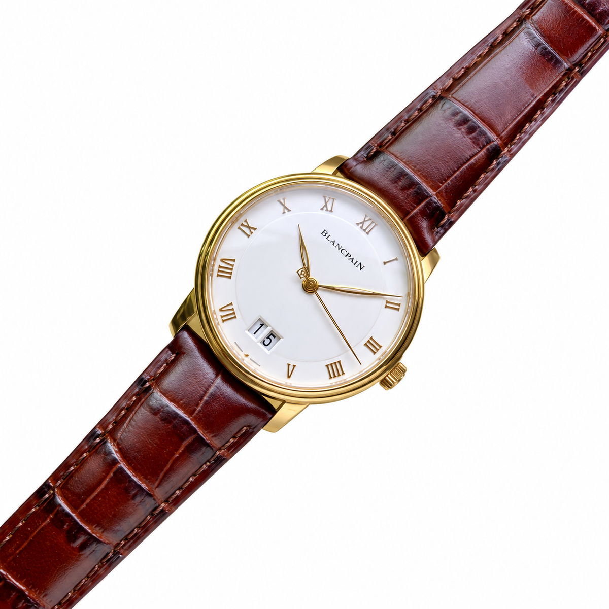 Blancpain Villeret Large Date Yellow Gold Brown Alligator Dress Watch