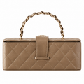 Chanel Taupe Lambskin Quilted Vanity Case