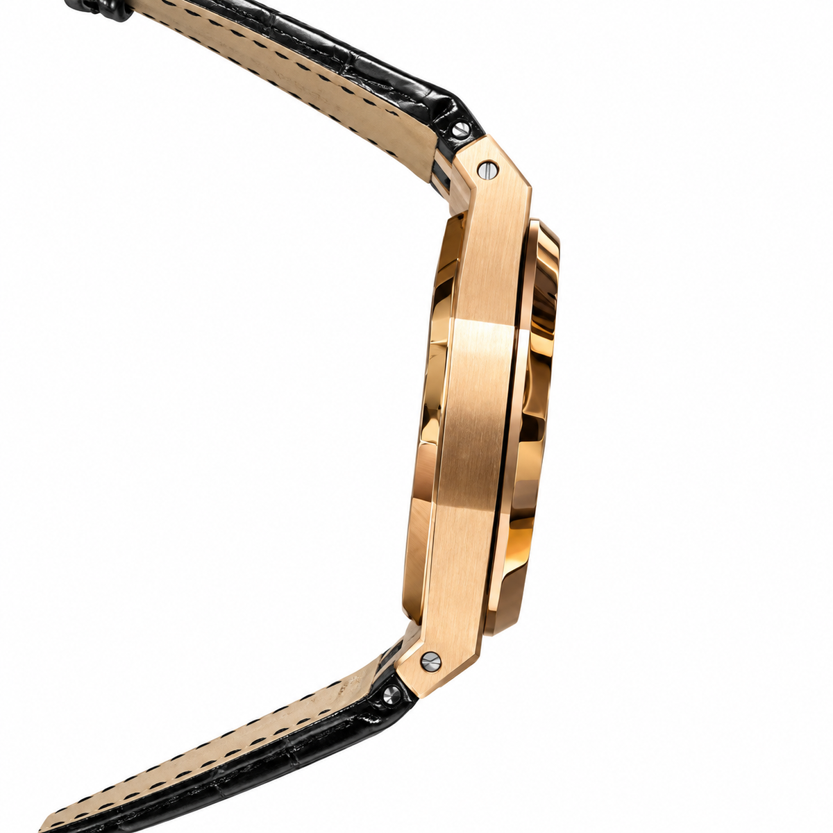 Audemars Piguet Royal Oak Automatic Date Rose Gold Black Leather