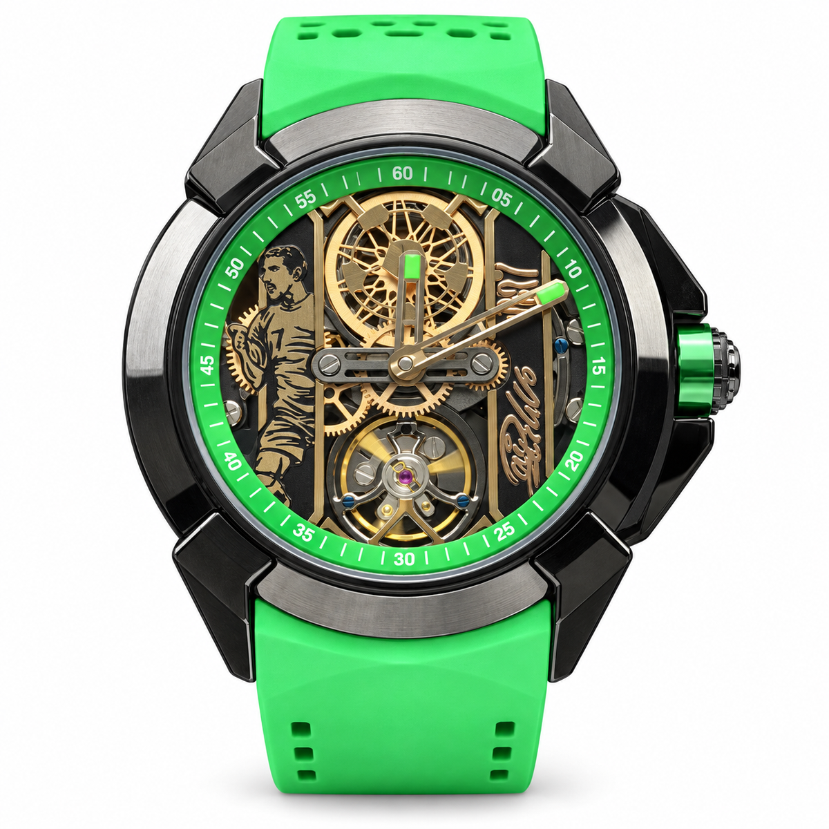 Jacob & Co. Epic X Pelé Tourbillon Skeleton Green Rubber Watch