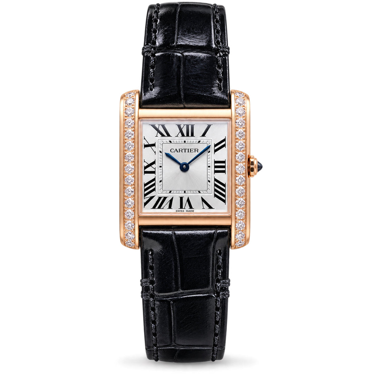 Cartier Tank Louis Cartier — 18K Rose Gold, Diamond-Set Sides & Black Alligator Strap