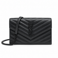 YSL Saint Laurent Envelope Chain Wallet in Black Matelassé Leather