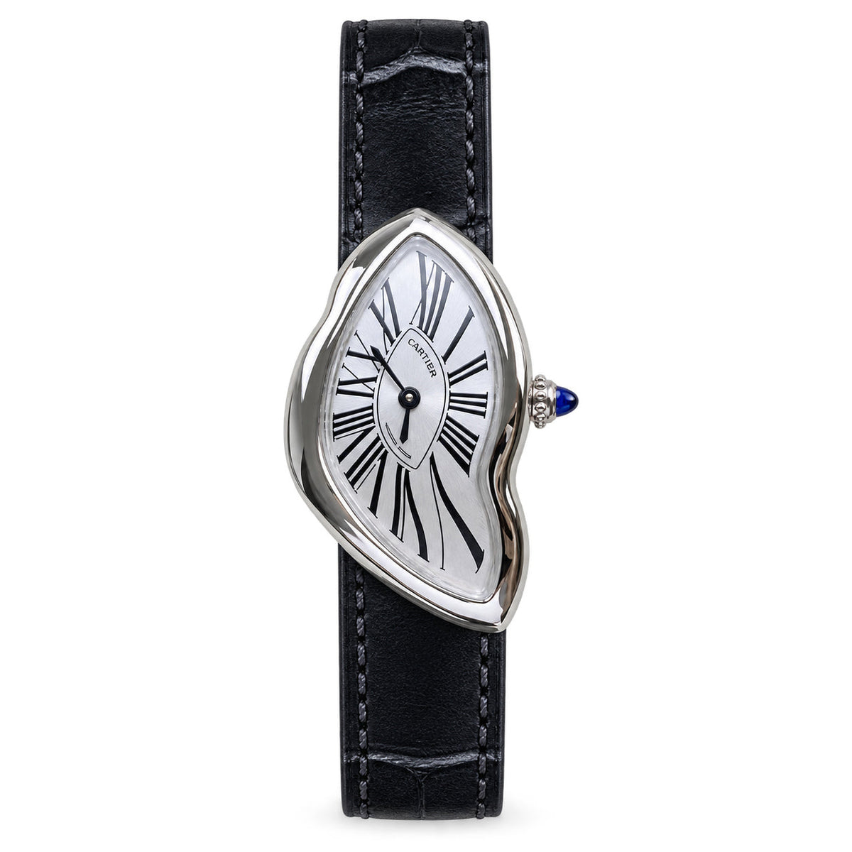 Cartier Crash White Gold Silver Dial Manual Black Strap Watch – KDY