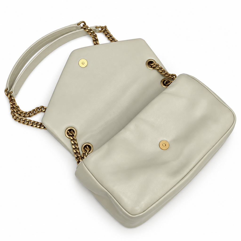 YSL Saint Laurent Calypso Chain Bag in Cream Smooth Leather