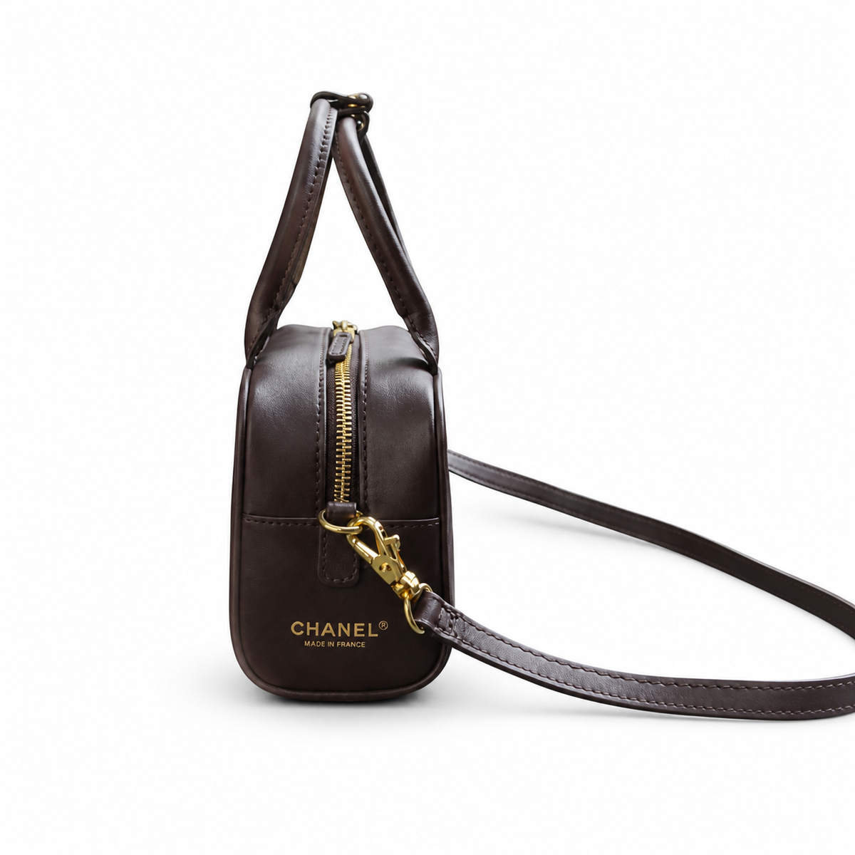 Chanel Dark Brown Smooth Calfskin Mini Bowling Bag Gold CC