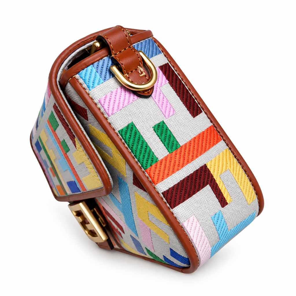 Fendi FF Shoulder Bag – Jacquard Canvas & Leather Trim, Flap Closure, 26cm